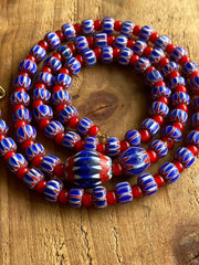 Vintage chevrons & white heart venetian multilayers glass beads necklace n-209.