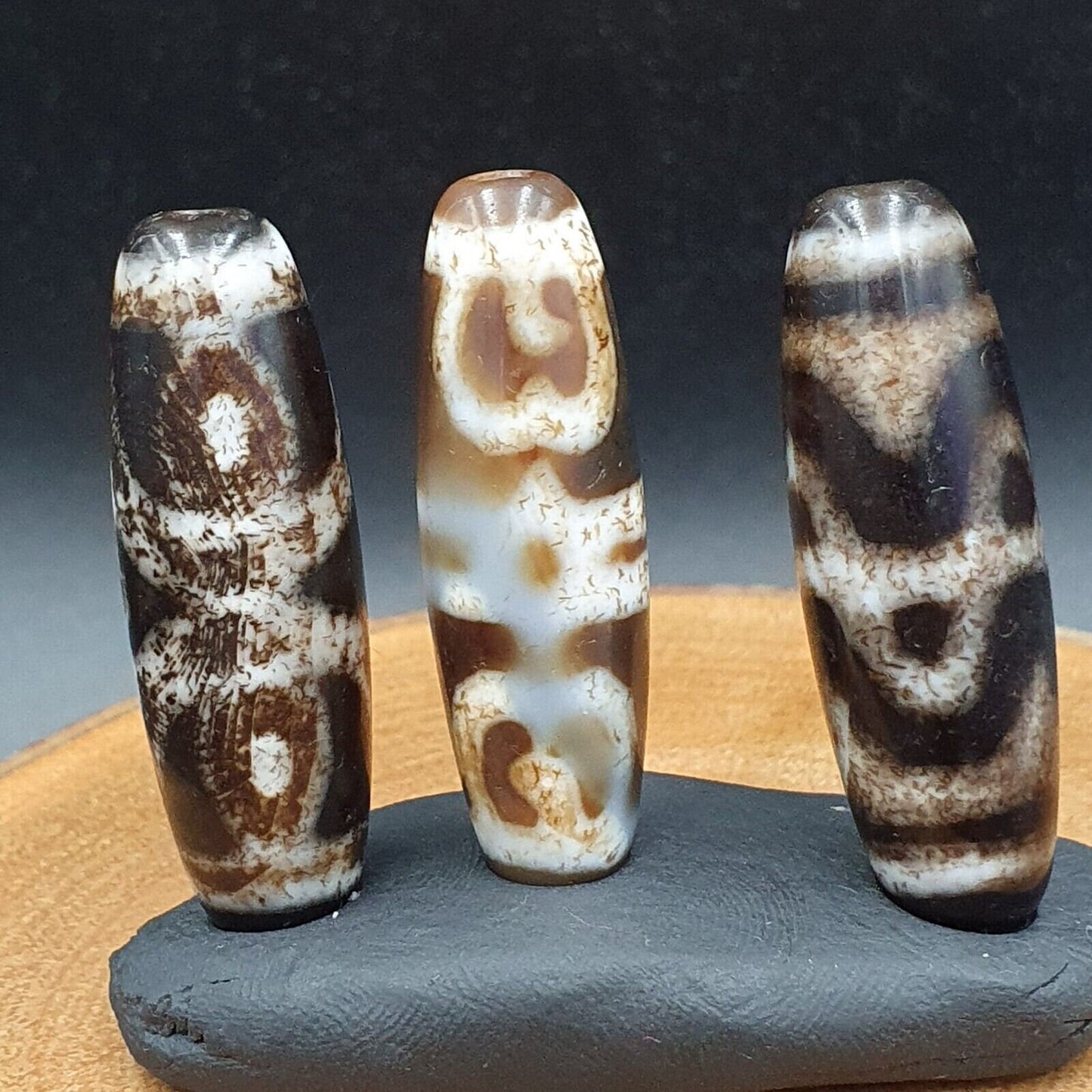 Antique Tibetan Agate Dzi Beads: Eye Amulet Pendants, Lot of 3