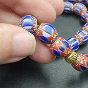 Vintage venetian style beads old blue glass chevron beads long strand necklace.