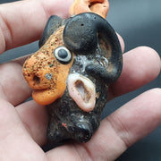 Large ancient mosaic glass sheep head bead pendant.