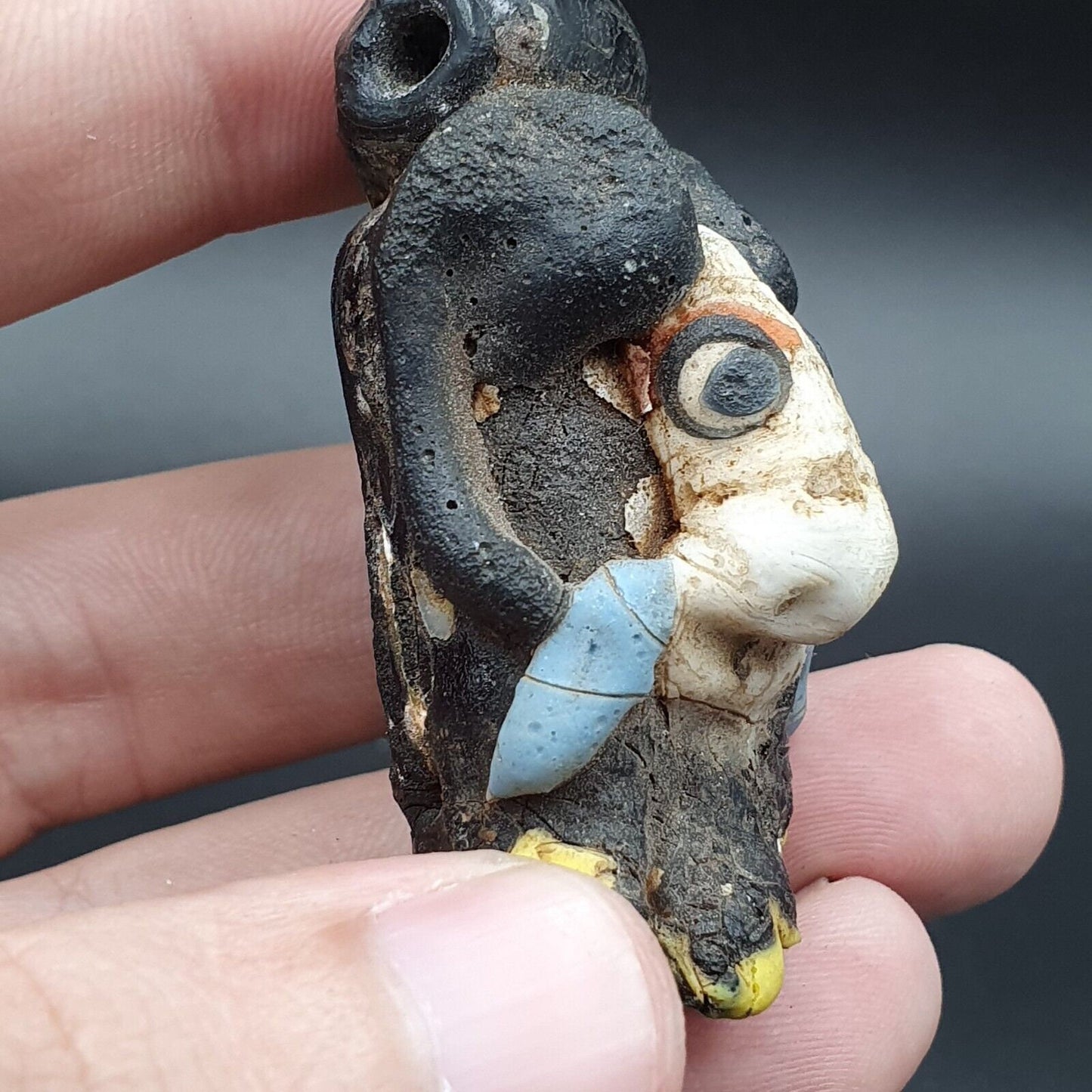 Large ancient mosaic glass animal sheep head bead pendantGift