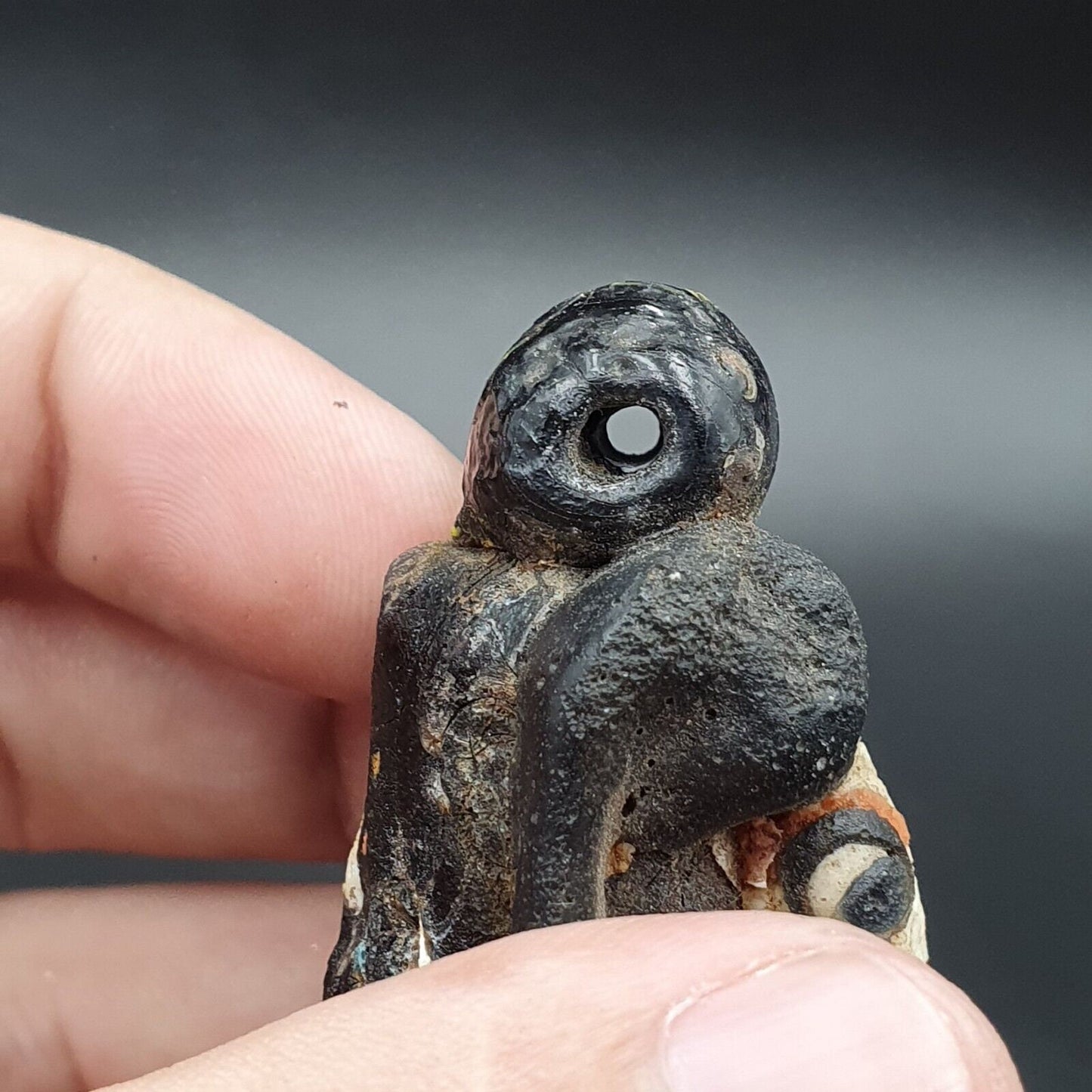 Large ancient mosaic glass animal sheep head bead pendantGift