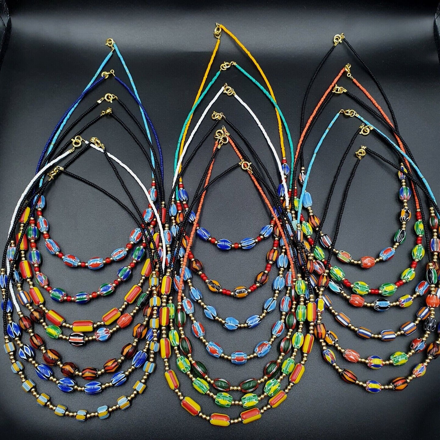 Lot 20: Vintage Venetian Chevron Bead Necklaces, Old African Style