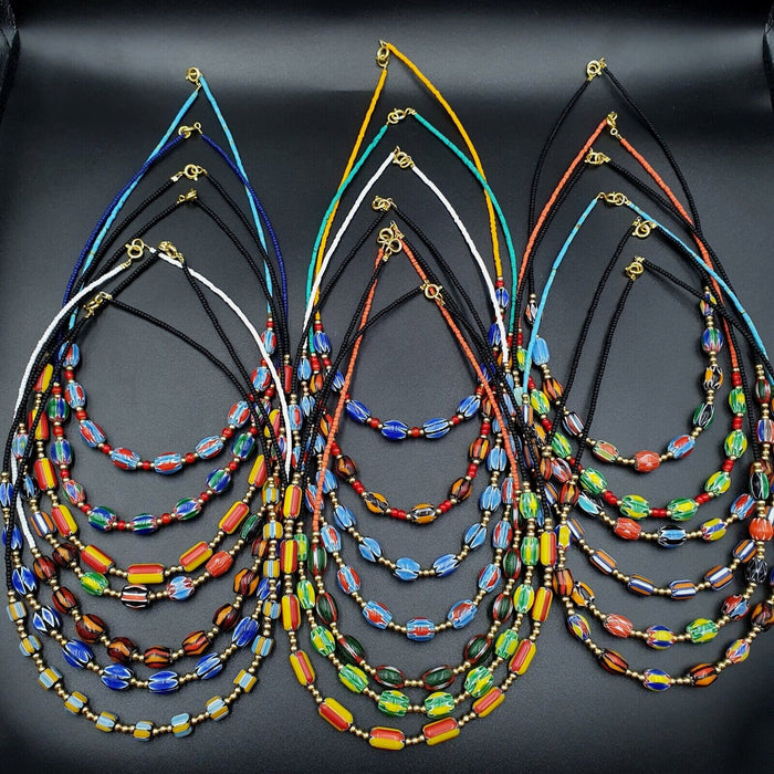 Lot 20: Vintage Venetian Chevron Bead Necklaces, Old African Style