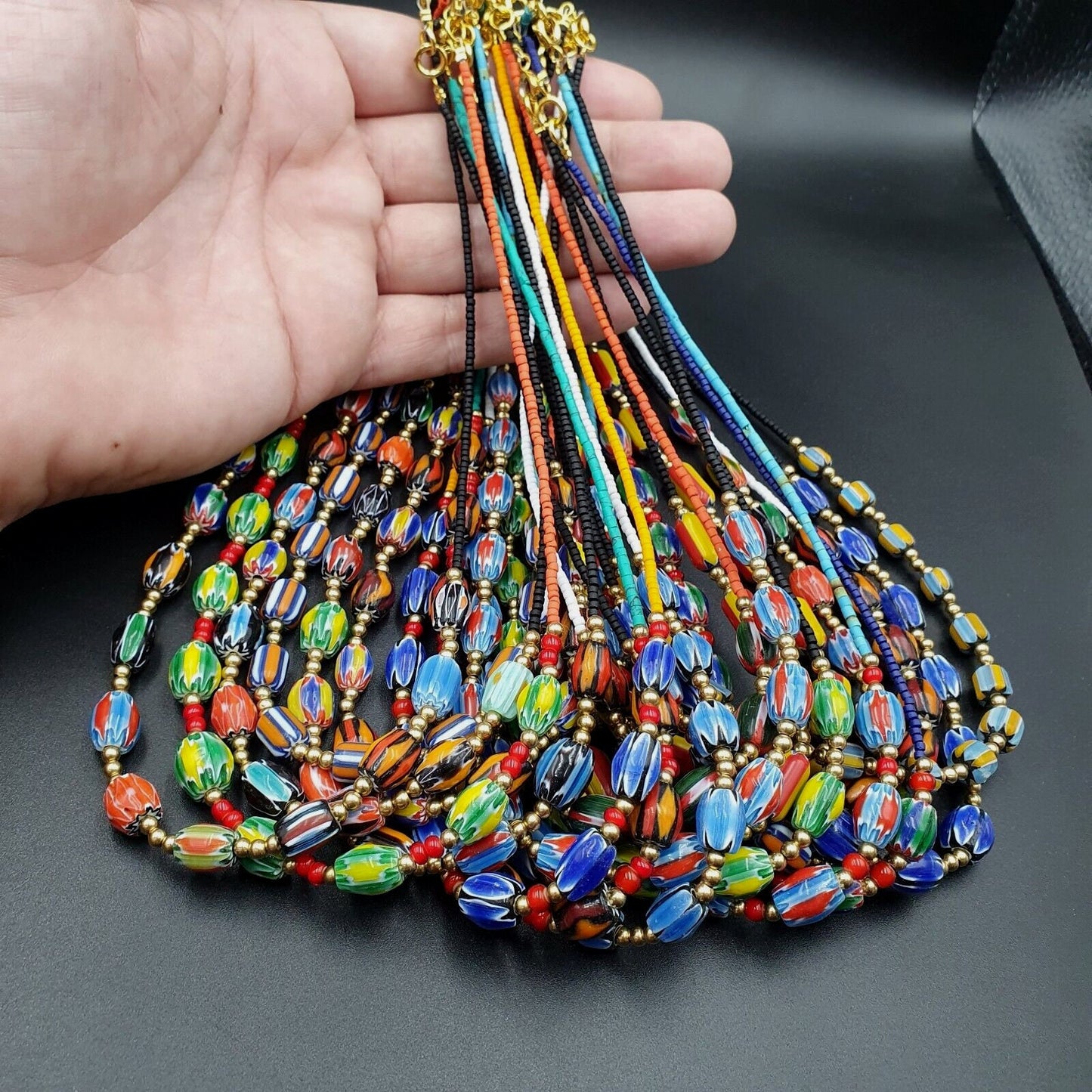 Lot 20: Vintage Venetian Chevron Bead Necklaces, Old African Style