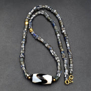 Himalayan indo tibetan beads zigzag line pattern dzi amulet agate beads necklace