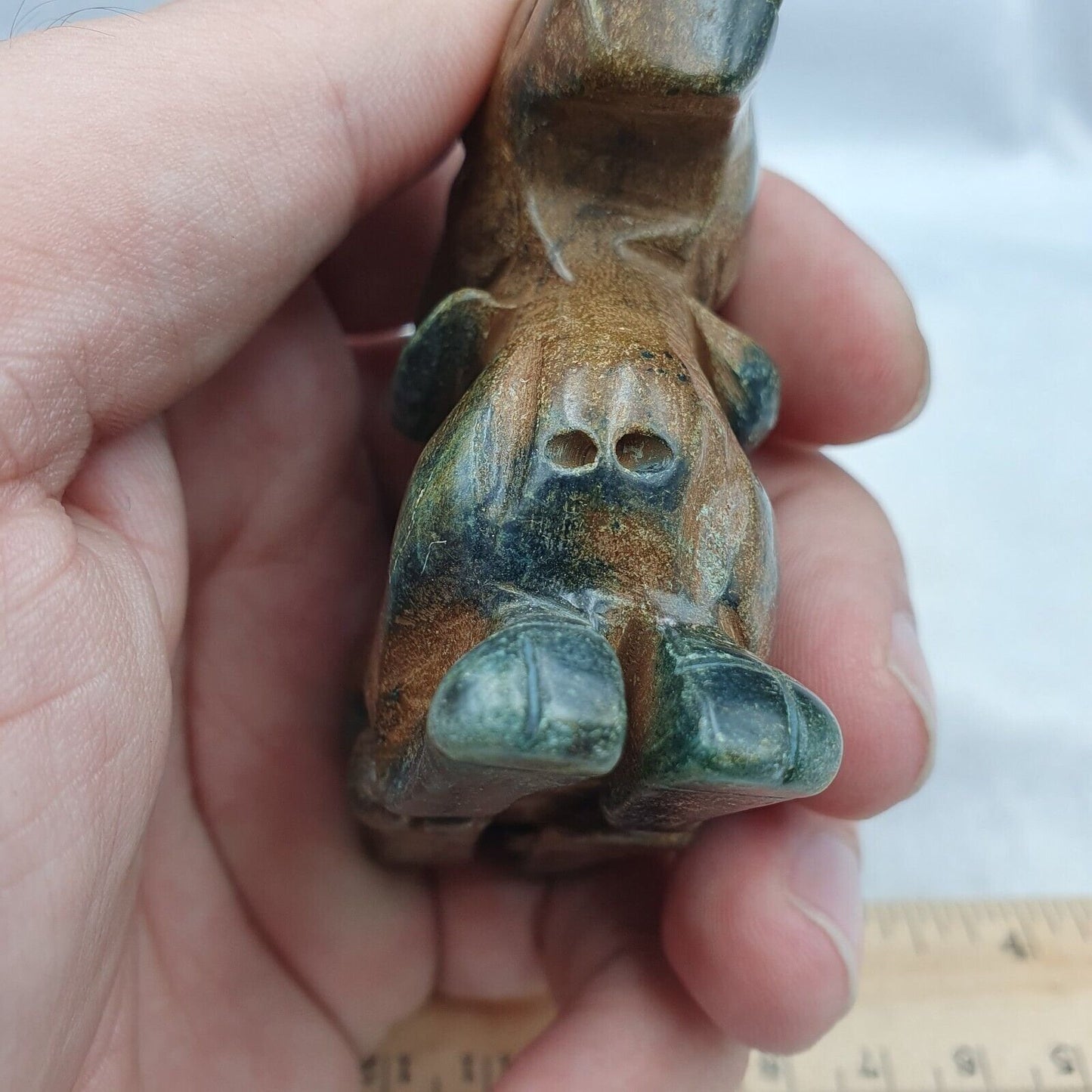 Antique Green Jade Sheep Amulet - Hand Carved Stone Bead