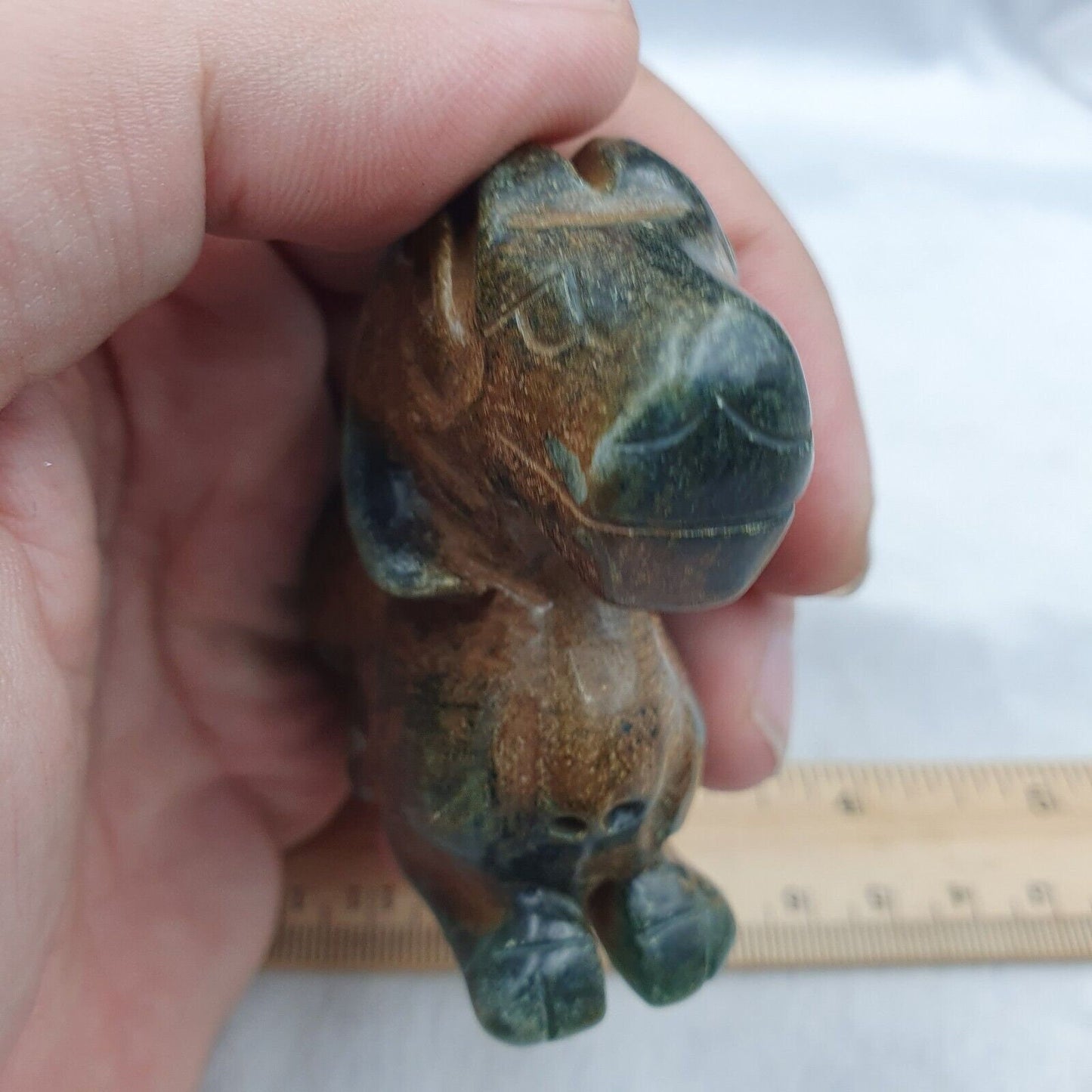 Antique Green Jade Sheep Amulet - Hand Carved Stone Bead
