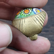Vintage Gabri Mosaic Glass Brass Ring: Floral Pattern