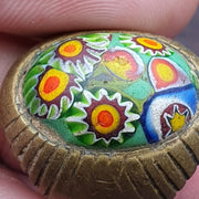Vintage Gabri Mosaic Glass Brass Ring: Floral Pattern