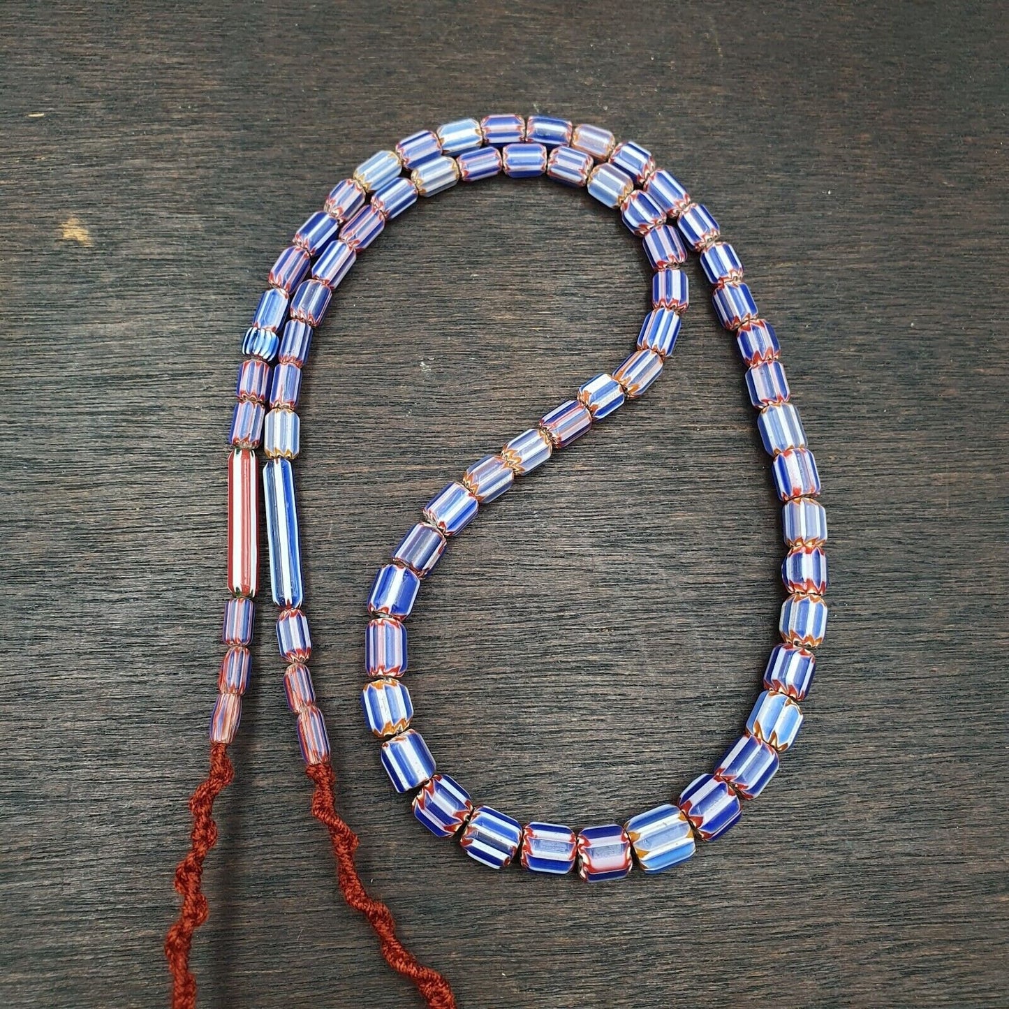 Vintage Venetian Chevron Bead Necklace: Old Blue Trade Glass, 24 Inch