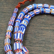 Vintage Venetian Chevron Bead Necklace: Old Blue Glass, 24 Inch Strand