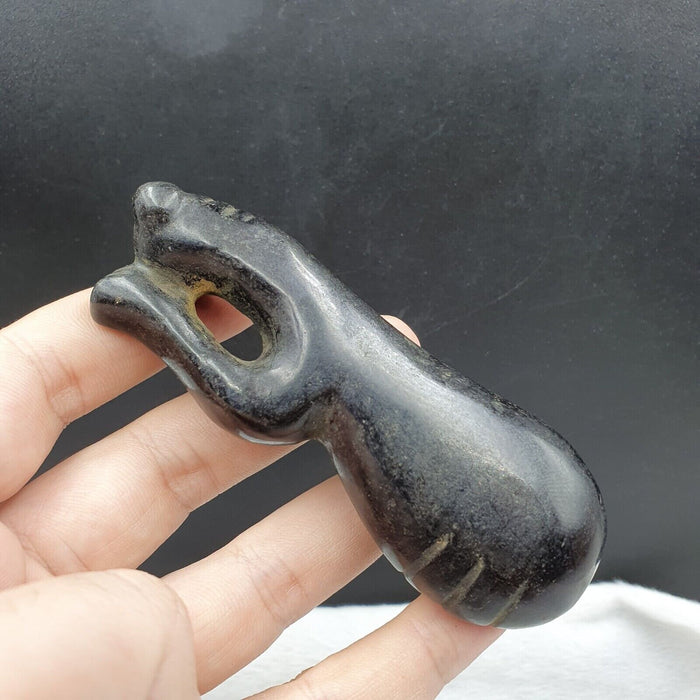 Antique Black Magnetic Stone Mysterious Animal Carving Jade Amulet Stone Mg -6