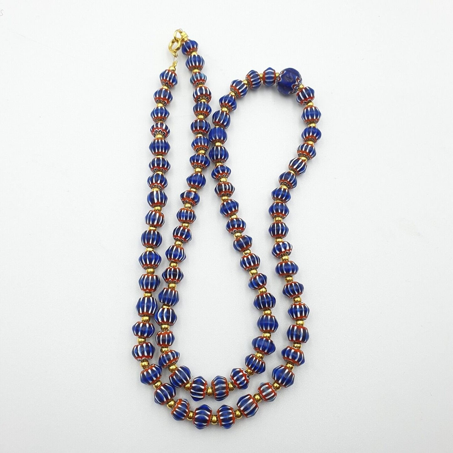 Antique venetian inspired blue chevron beads long strand necklace 24inchGift