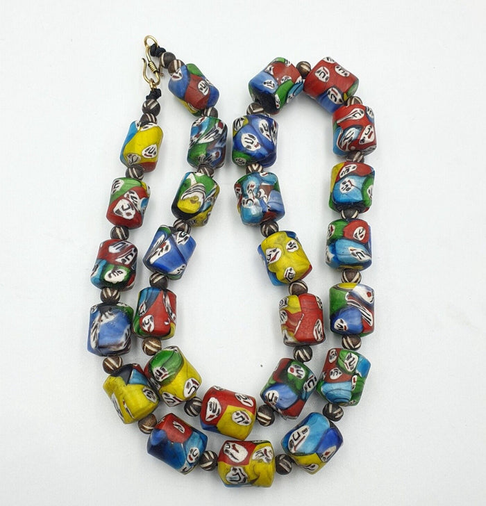 Vintage colorfull venerano face glass beads beaded necklaceGift