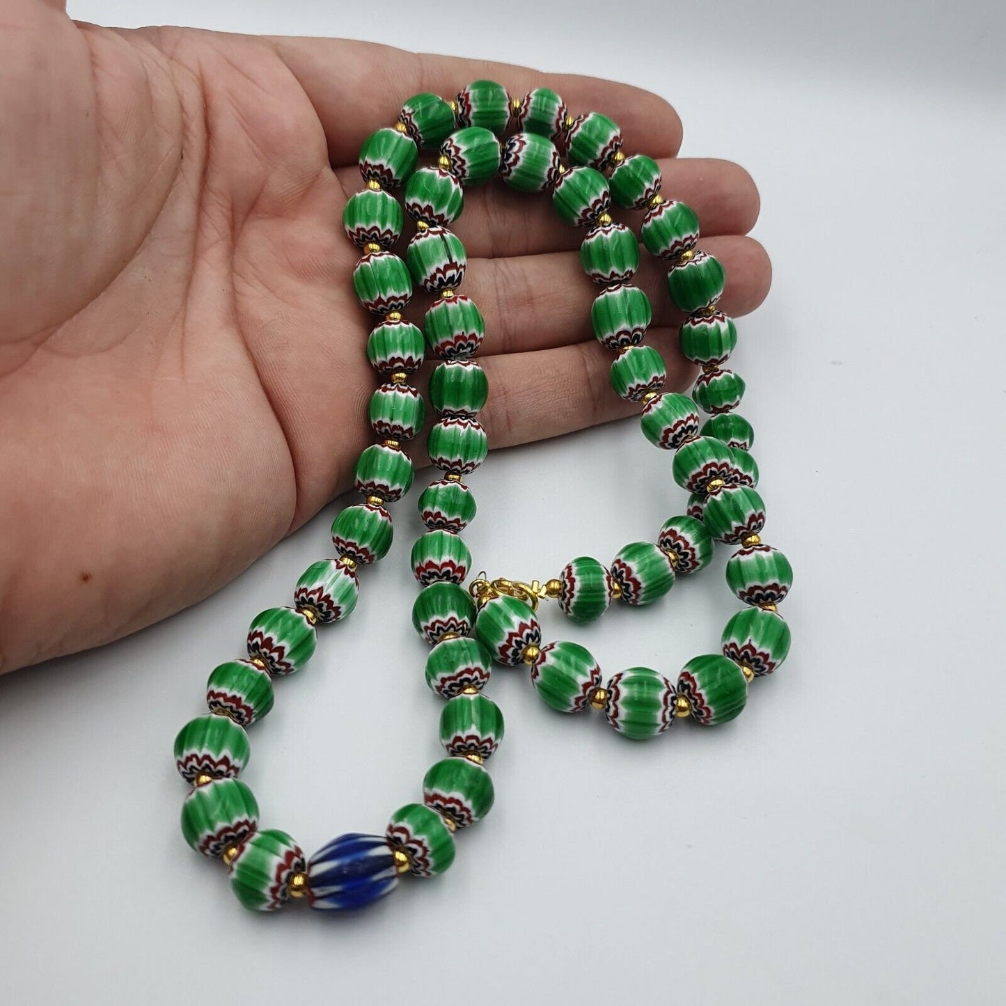 Antique venetian inspired green chevron beads long strand necklace 24inchGift