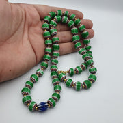 Antique venetian inspired green chevron beads long strand necklace 24inch.