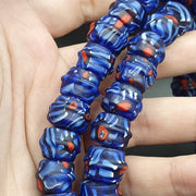 Vintage Unique Shape, Floral Blue Glass Beads | Long Full Strand Necklace | Gabri Style Eyes