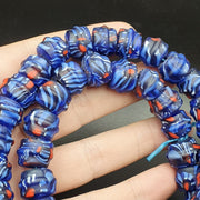 Vintage Unique Shape, Floral Blue Glass Beads | Long Full Strand Necklace | Gabri Style Eyes