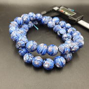 Vintage Floral Blue, Beaded Long Necklace | Glass Beads | 15-16mm Gabri Style Multicolor Full Strand