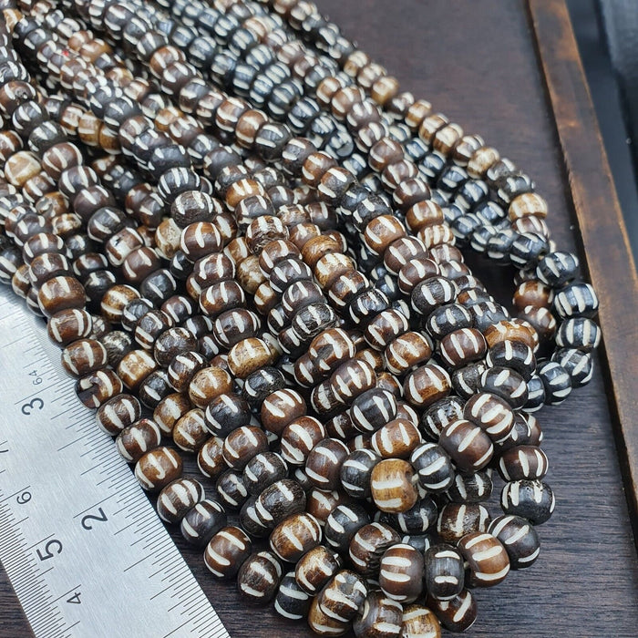 Lot 2 Old Tibetan Carving Yak Bone Necklace Tribal Decorated Beads Strands #b8