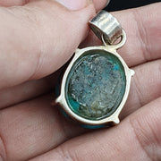 Vintage natural blue turquois pyrite matrix sterling silver pendant necklace