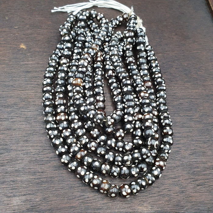 Lot 3 Old Tibetan Carving Yak Bone Necklace Tribal Decorated Beads Strands #b9