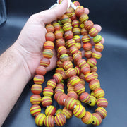 Vintage Glass Traded, Beaded Long Necklace | Zebra Print Beads | 35 Count, 17Mm Multicolor Strand
