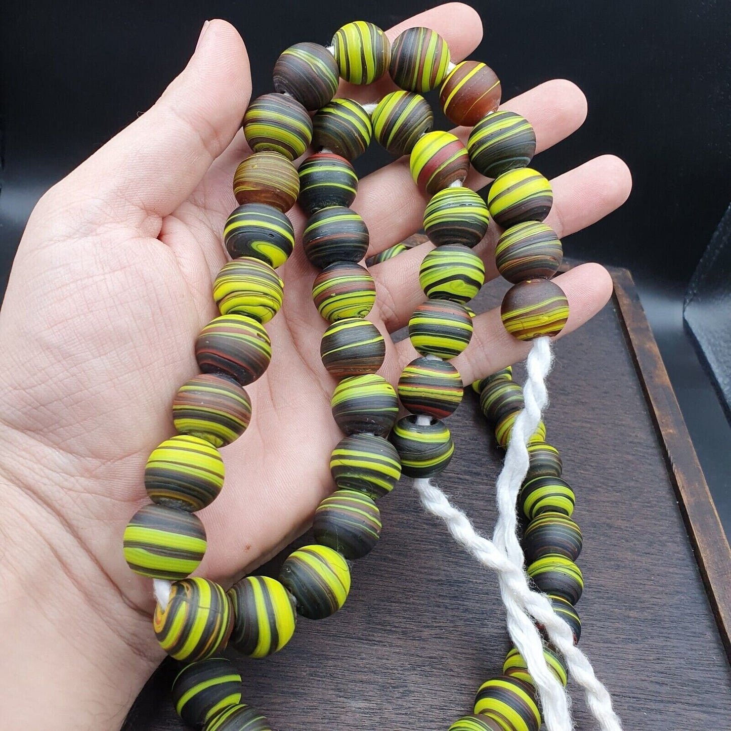 Vintage glass traded glass beads / beaded long necklace 17mm big size beadsGift