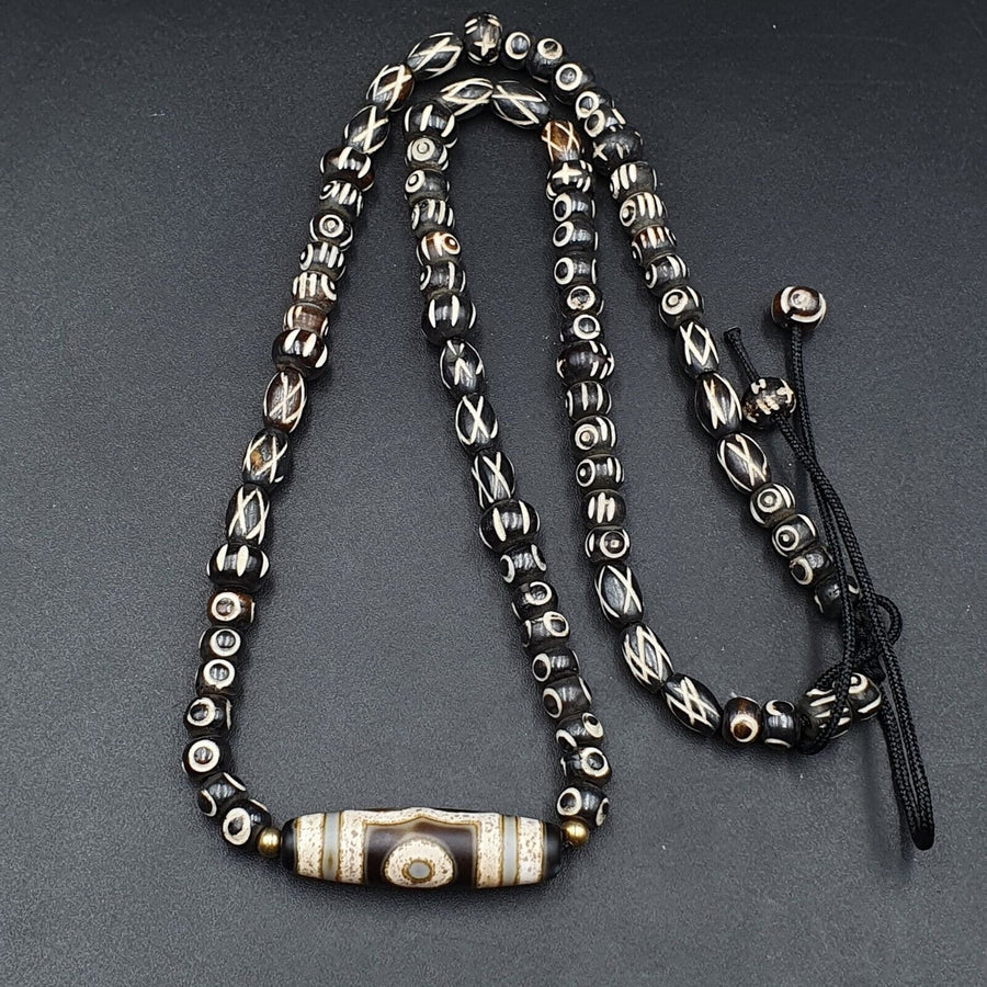 Vintage antique agate 3 eye bead tibet himalayan dzi pendant necklace