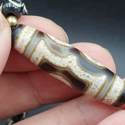 Vintage antique agate 3 eye bead tibet himalayan dzi pendant necklace