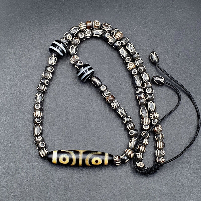 Vintage Antique Agate 4 Eye Bead Tibet Himalayan Dzi Pendant Necklace