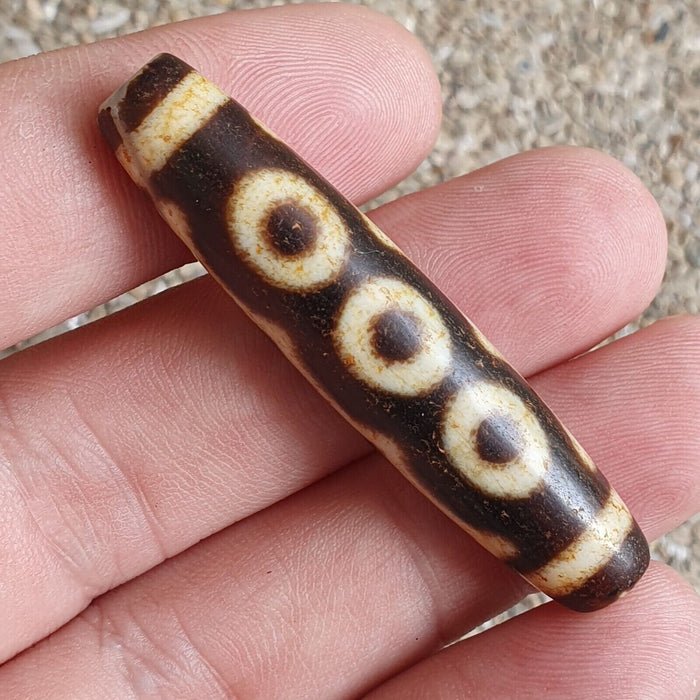 Nepalese Himalayan Tibetan Dzi Tripple Tasso 5 Eyes Spiritual Amulet Mala Bead