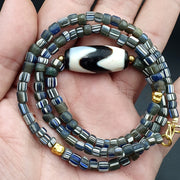Himalayan indo tibetan beads zigzag line pattern dzi amulet agate beads necklace