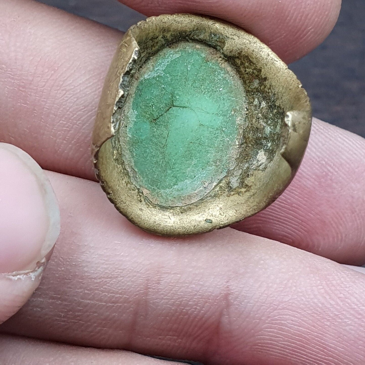 Vintage Gabri Mosaic Glass Brass Ring: Floral Pattern