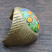 Vintage Gabri Mosaic Glass Brass Ring: Floral Pattern
