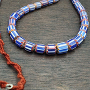 Vintage Venetian Chevron Bead Necklace: Old Blue Trade Glass, 24 Inch