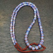 Vintage Venetian Chevron Bead Necklace: Old Blue Glass, 24 Inch Strand
