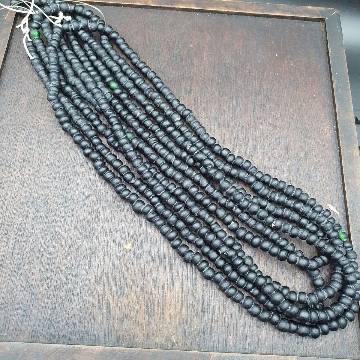Vintage African Black Glass Trade Beads Strand (7-8mm)