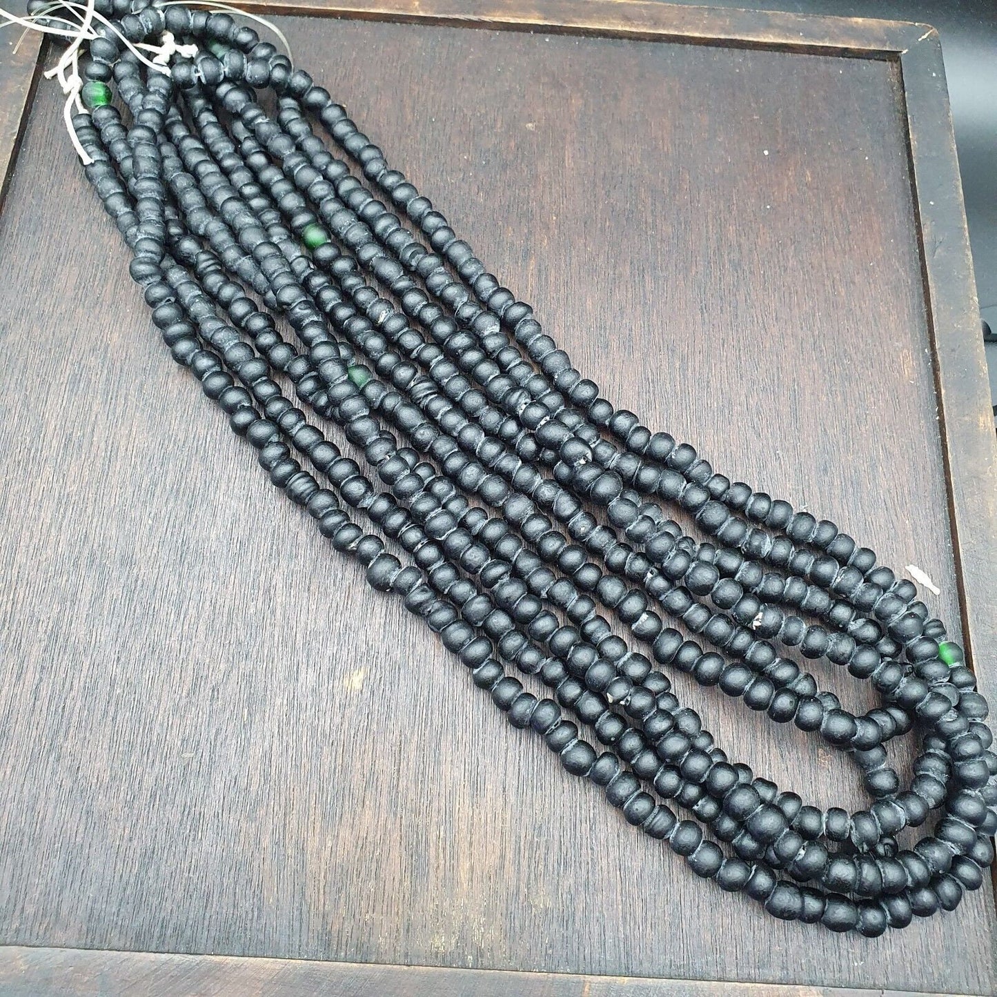 Vintage African Black Glass Trade Beads Strand (7-8mm)
