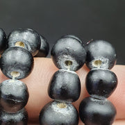Vintage Black Glass African Trade Beads Strand (8-10mm)