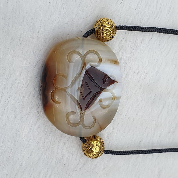 Antique Tibetan Chinese Himalayan Carving Agate Pendent Amulet Bead #36
