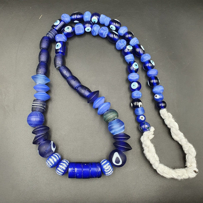 Mix lot vintage cobalt blue evil eye glass beads beaded necklaceGift
