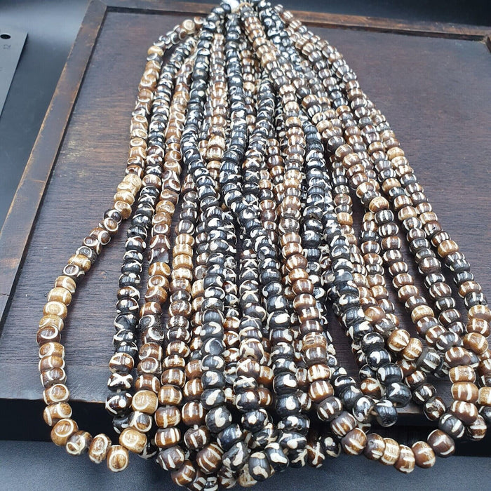 Lot 10 Old Tibetan Carving Necklace Tribal Decorated Beads Strands #b10