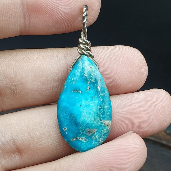 East Oasis Vintage Aqua Blue Turquoise Pendant Necklace - Natural Stone Sterling Silver