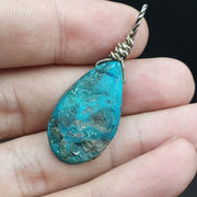 Vintage natural aqua blue turquois sterling silver pendant necklace