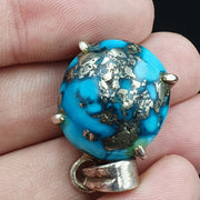 Vintage natural blue turquois pyrite matrix sterling silver pendant necklace