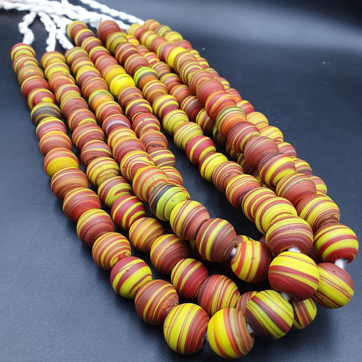 Vintage Glass Traded, Beaded Long Necklace | Zebra Print Beads | 35 Count, 17Mm Multicolor Strand