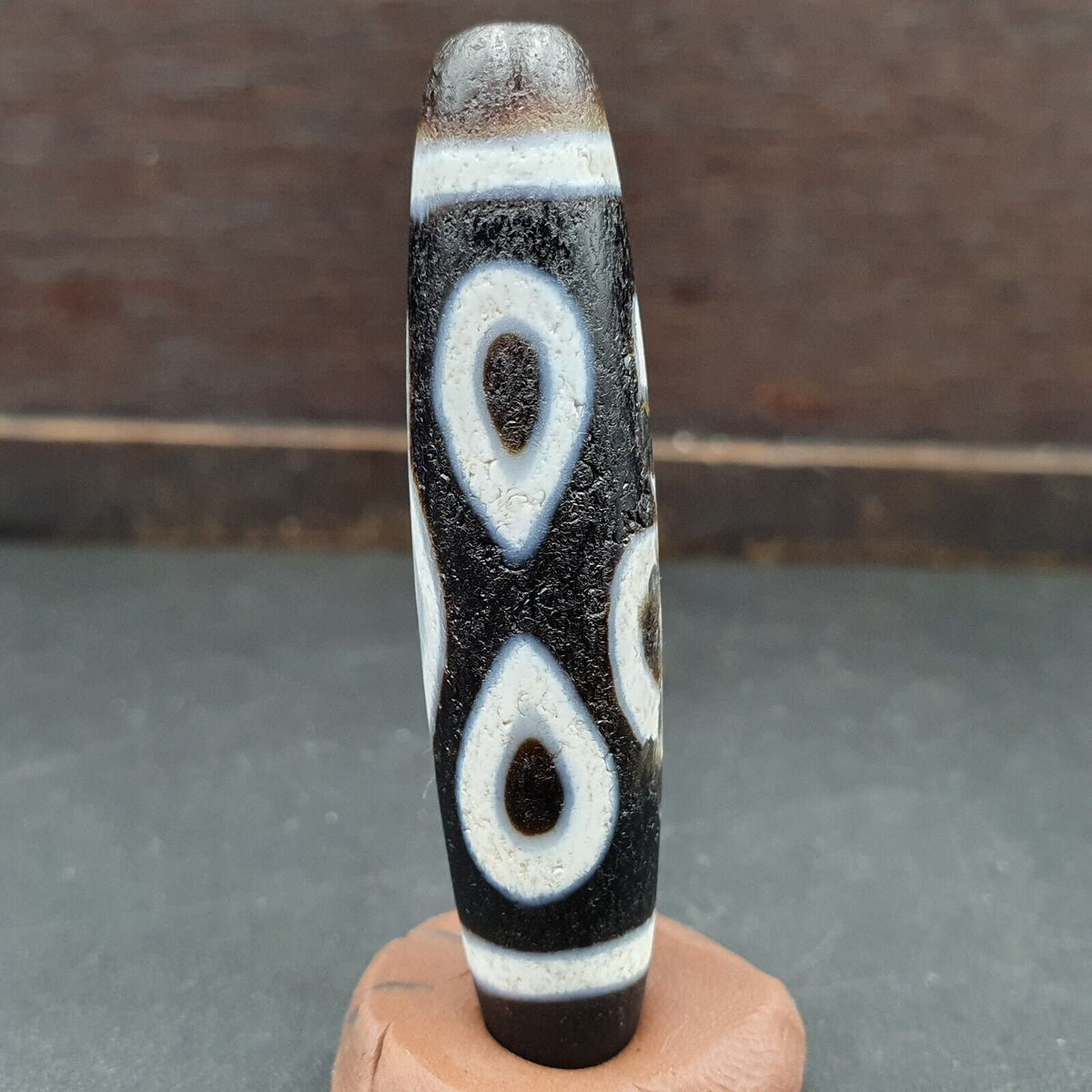 Tibetan 4 Eyes Antique Dzi Bead Old Amulet Agate Rare Pattern Tibet Gzi Pendant