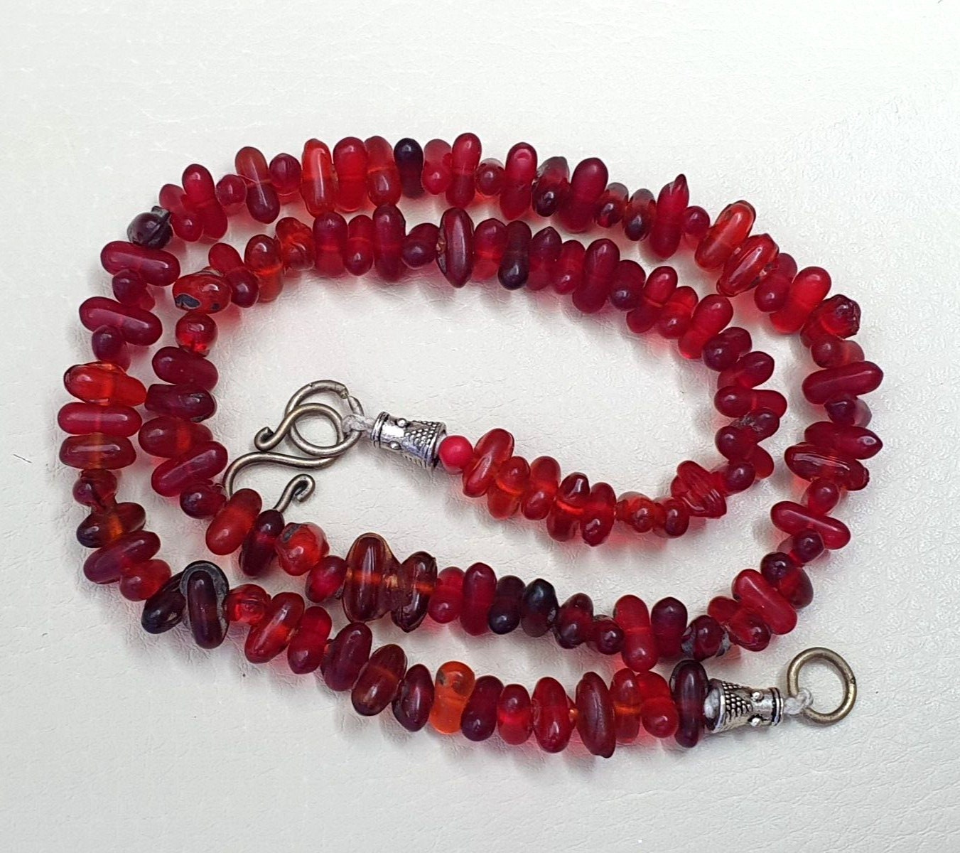 Antique old beads traded red color glass beads jewelry necklace  malaGift